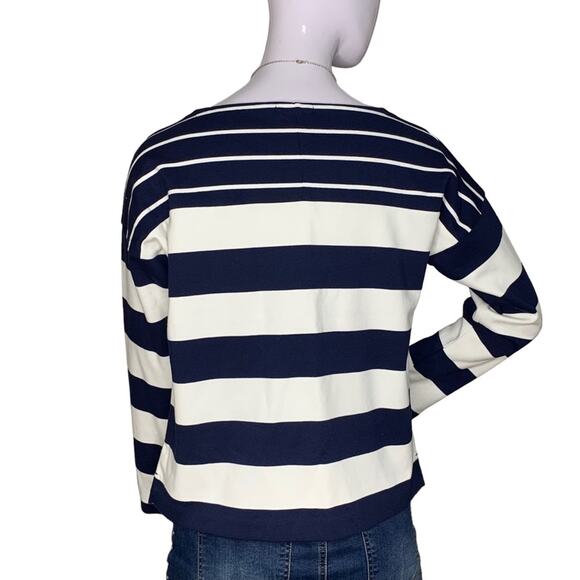 J Crew Top Horizontal Stripes Blue/Cream Pullover Size XS Long Sleeve - Picture 5 of 9